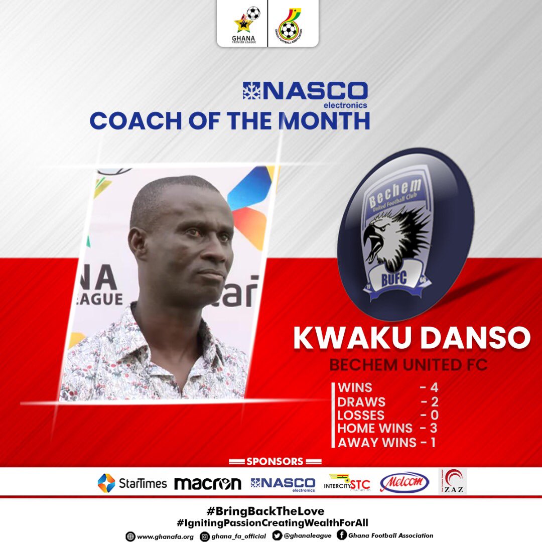 Kwaku Danso wins GPL coach of the month award