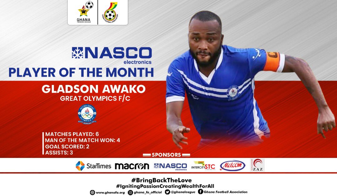Ghana Premier League: Gladson Awako wins player of the month