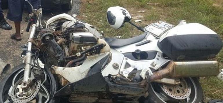Police Dispatch Rider crushed by speeding trotro at Kasoa