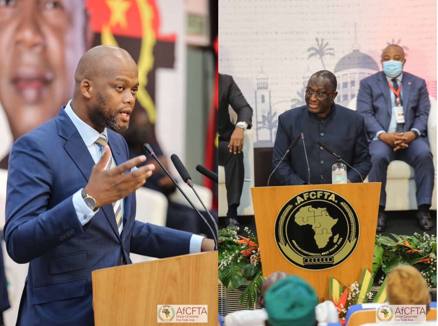 Secretary General of the AfCFTA Secretariat, Wamkele Mene (L) and Ghana's Trade Minister Alan Kyerematen