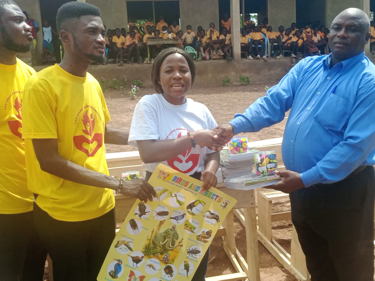 Oti Region: Students of Namondo Basic School relieved with desks, stationeries.