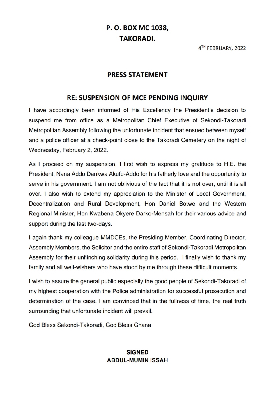 Sekondi-Takoradi MCE