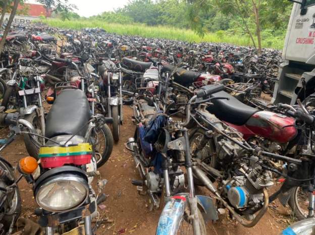 Lagos crushes more than 2,000 confiscated motorbike taxis