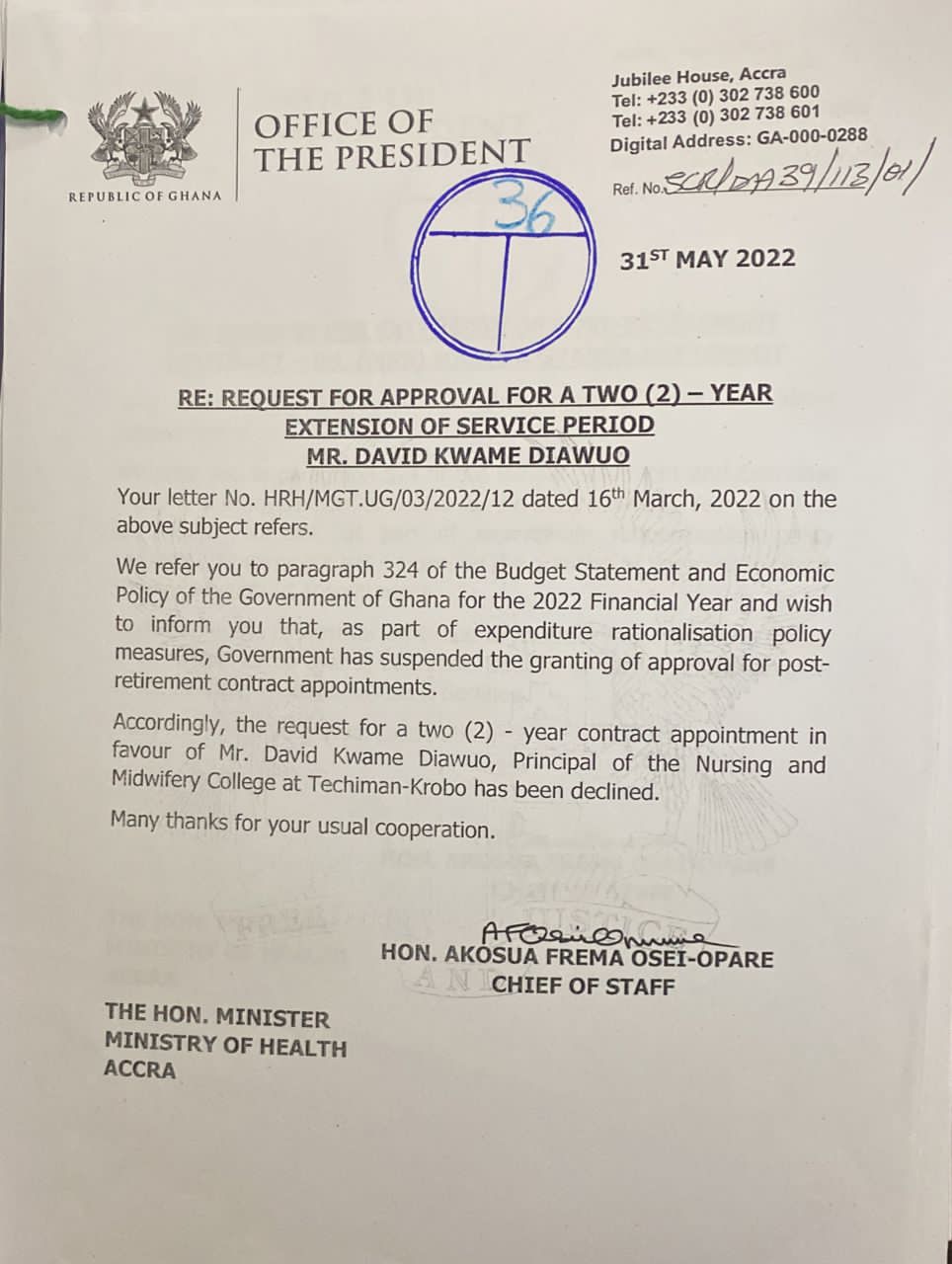 GRA contact extension Diawuo