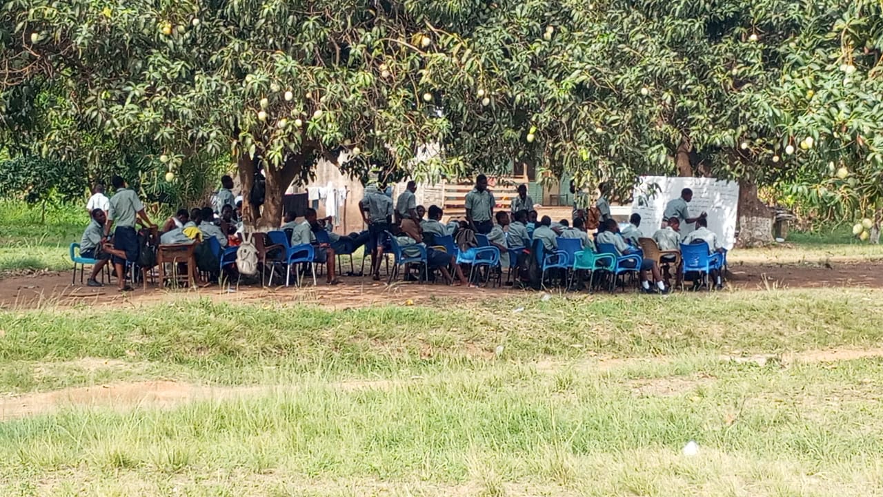 Students of Somanya Technical and Vocational Institute resort to learning under trees