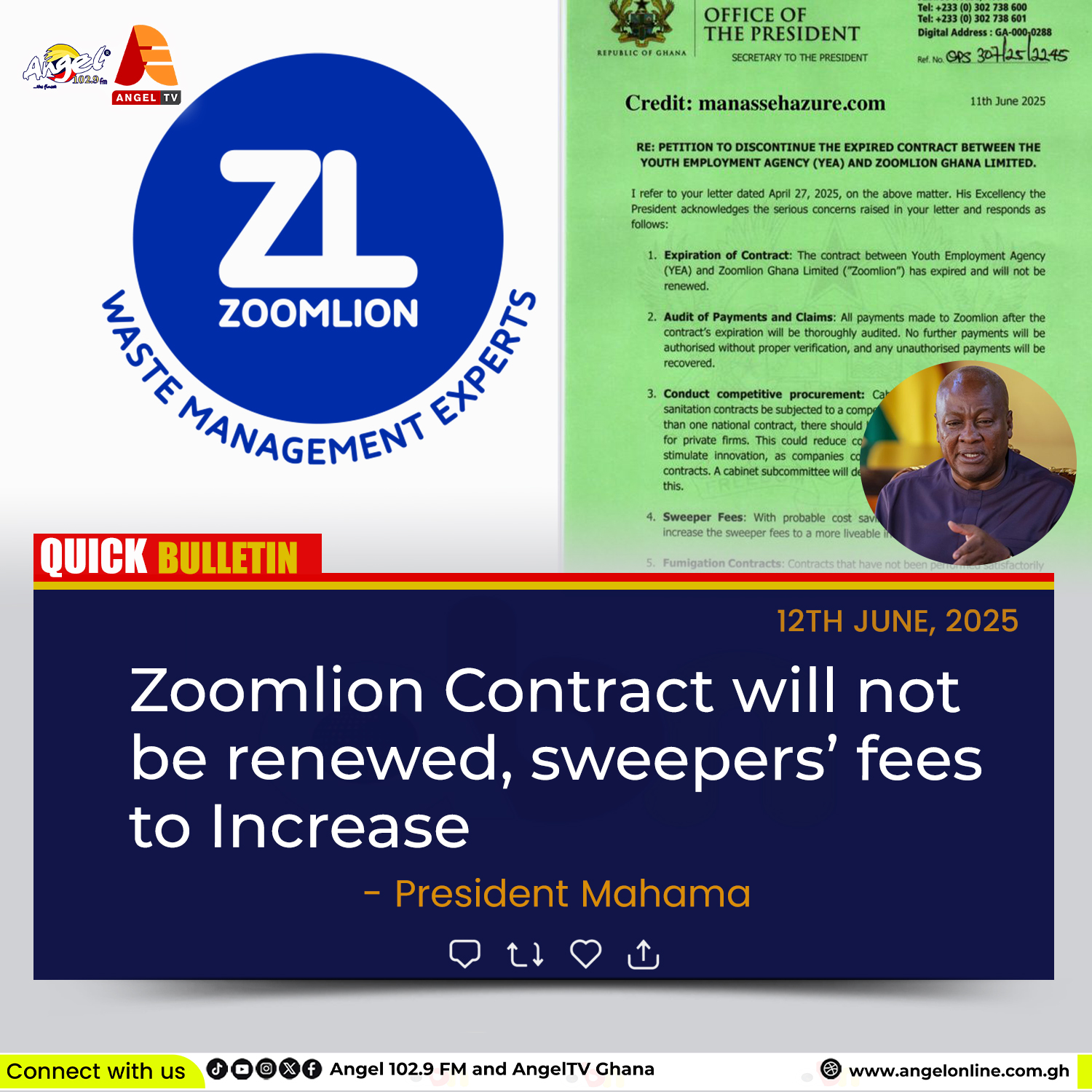 Zoomlion contract won’t be renewed – President Mahama