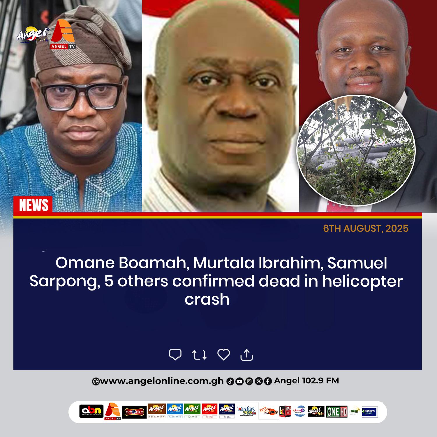 Omane Boamah, Murtala Ibrahim, Samuel Sarpong, 5 others confirmed dead in helicopter crash