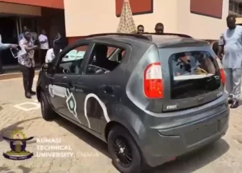 3 final-year KsTU students build electric car that charges while driving