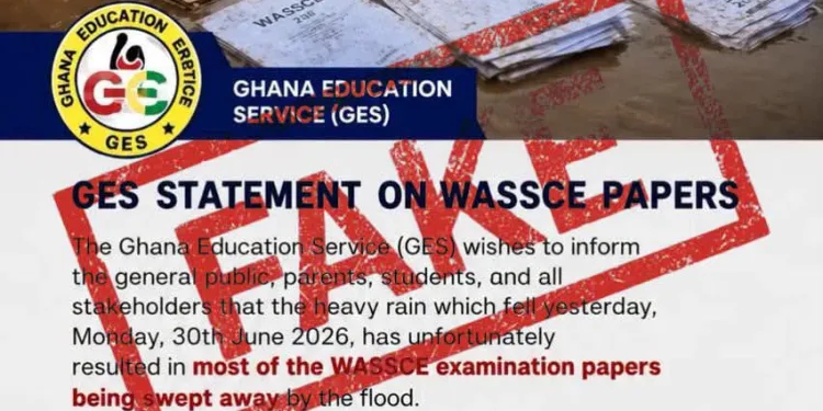 GES flags viral ‘WASSCE papers swept away by flood’ notice as fake