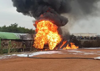 Naphtha tanker catches fire at Kpone barrier, one firefighter injured