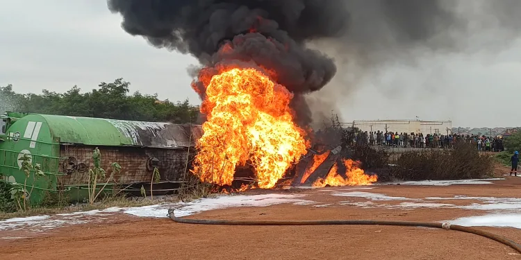 Naphtha tanker catches fire at Kpone barrier, one firefighter injured